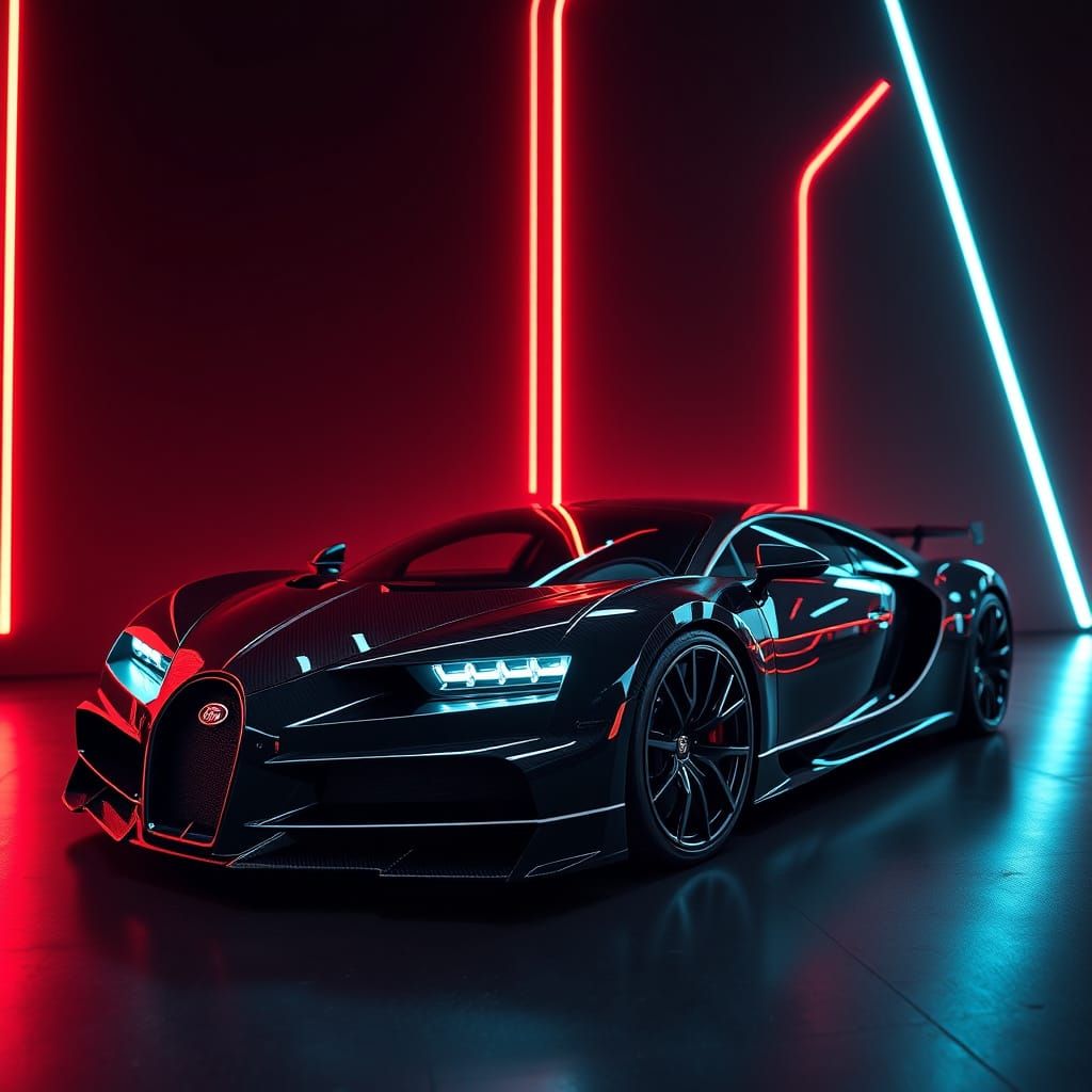Futuristic Bugatti Lamborghini Hybrid Car in Cyberpunk Style