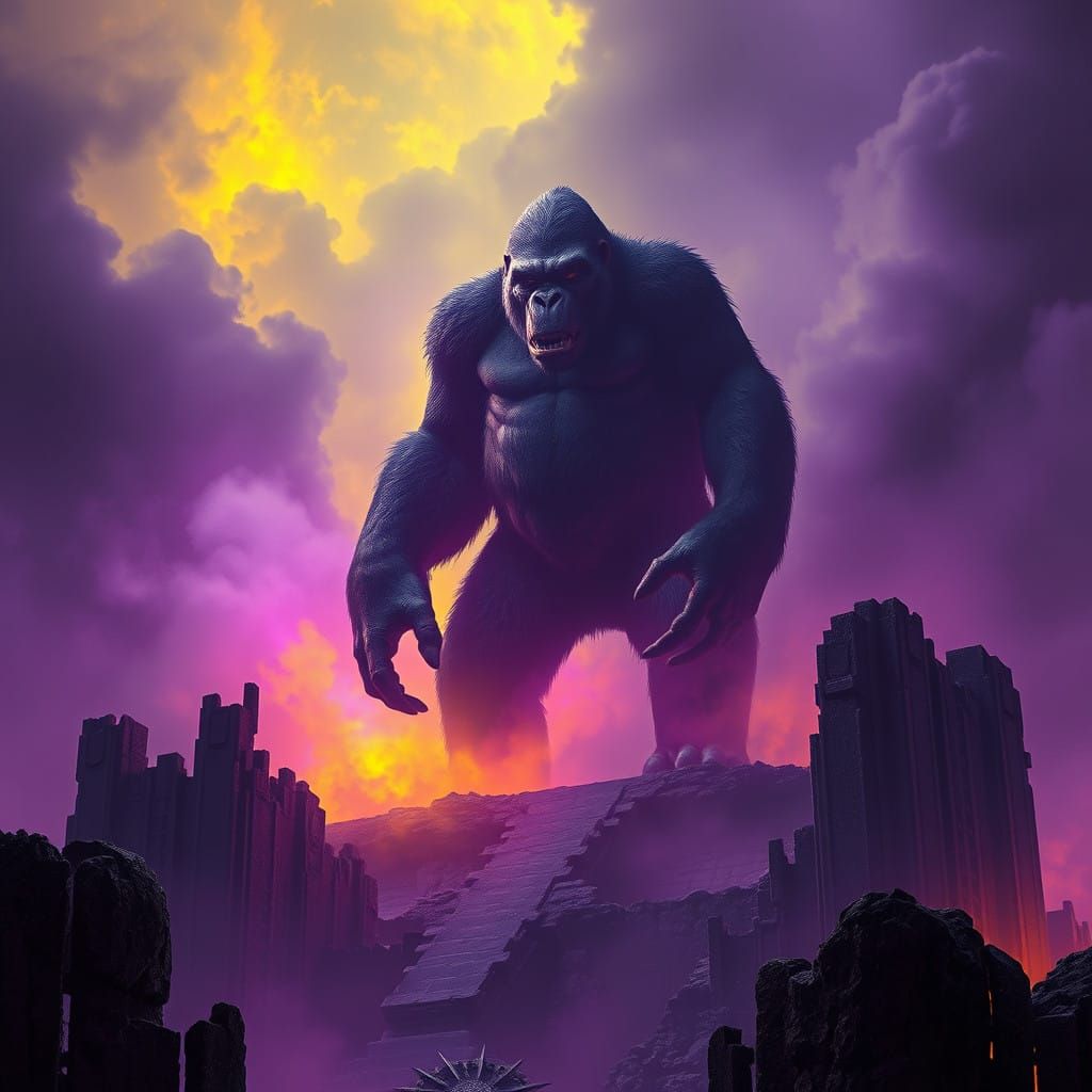 Dark Fantasy King Kong on Ancient Ruins