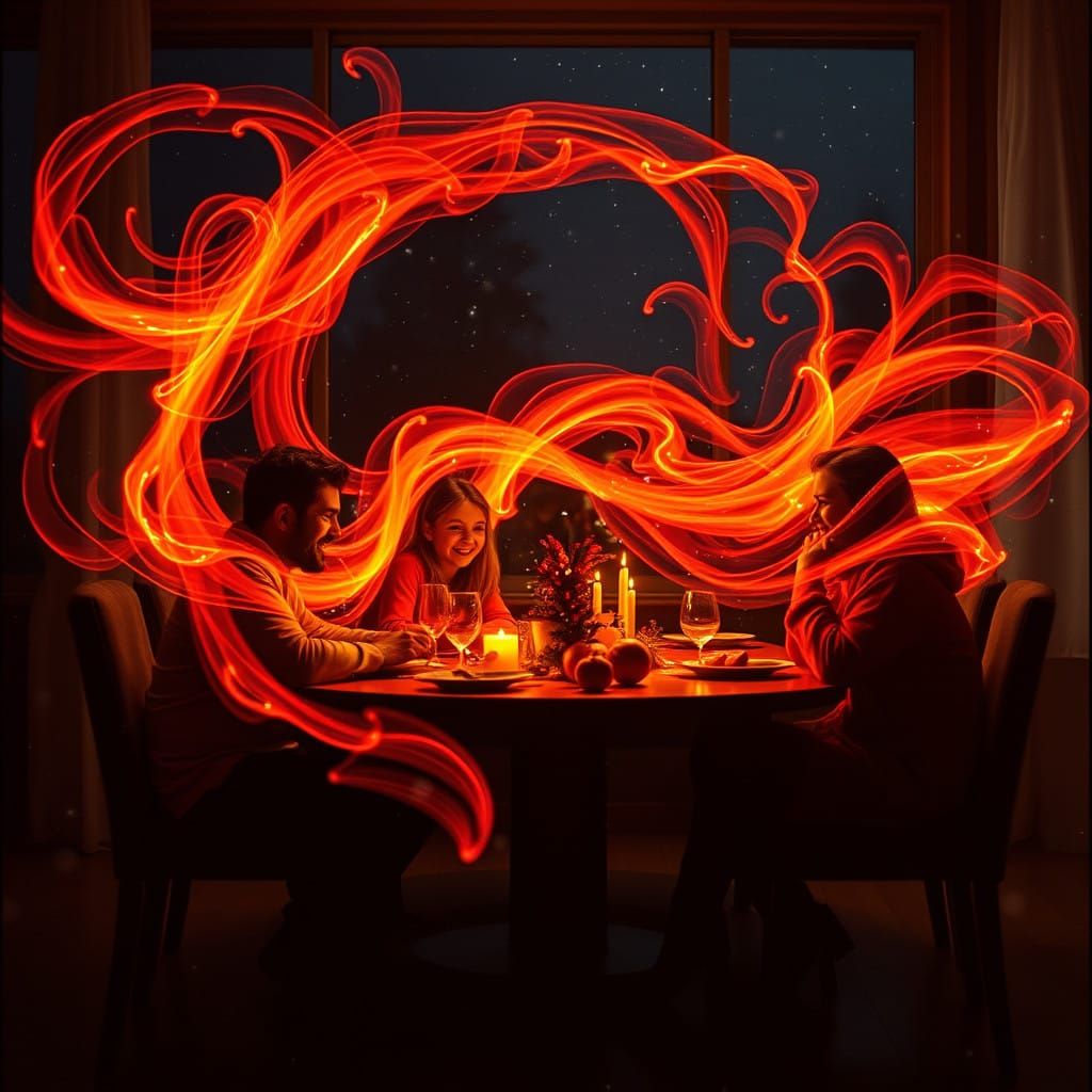 Christmas Family Emerge from Cosmic Energy