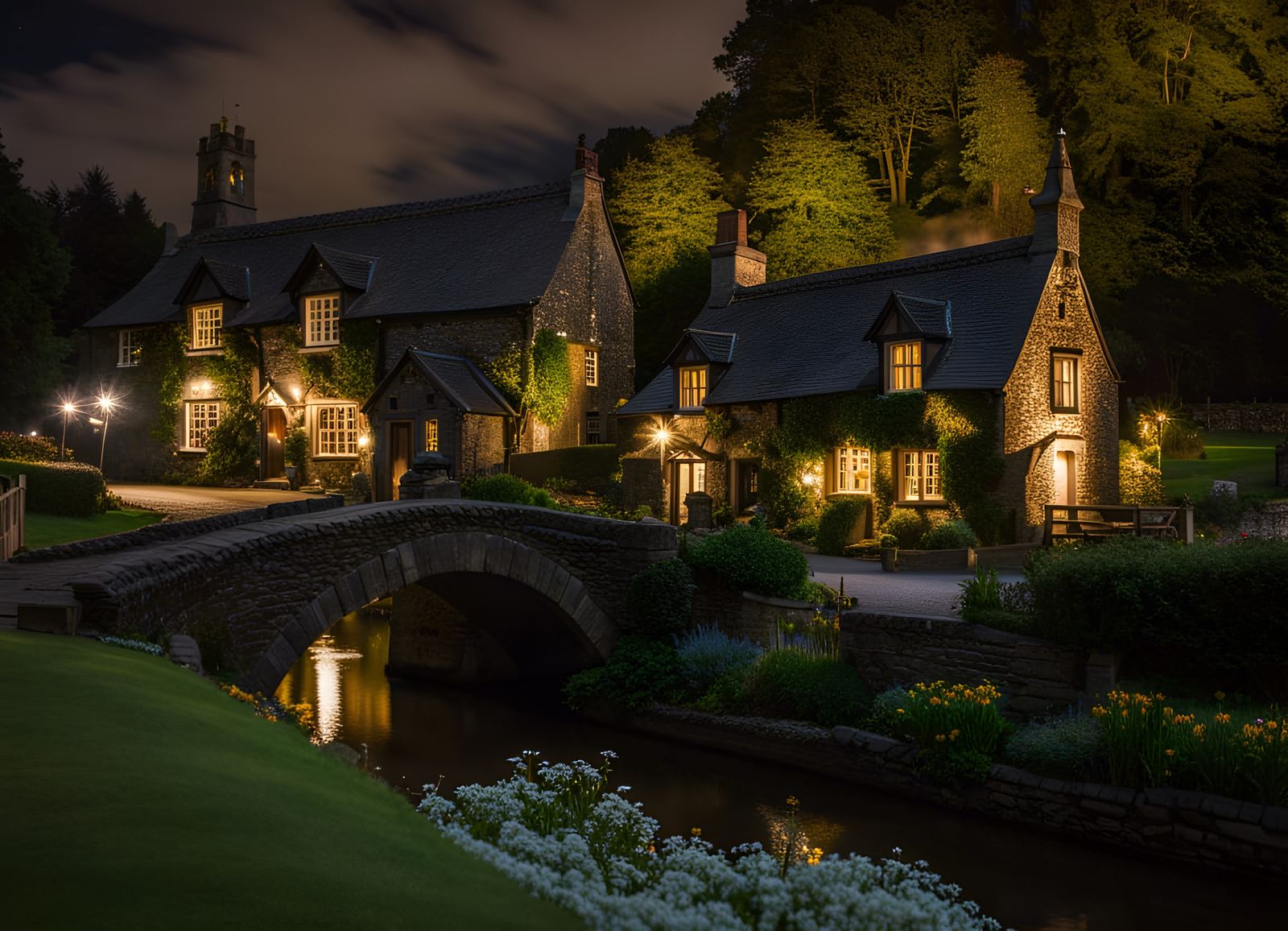 An English Village on a cloudy night