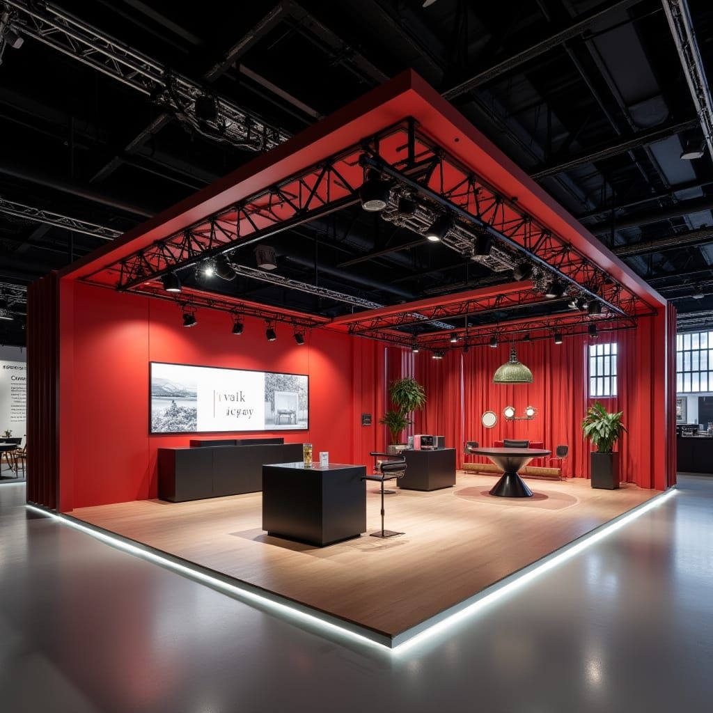 Modern Minimalist Exhibition Booth Design with Red Black and...