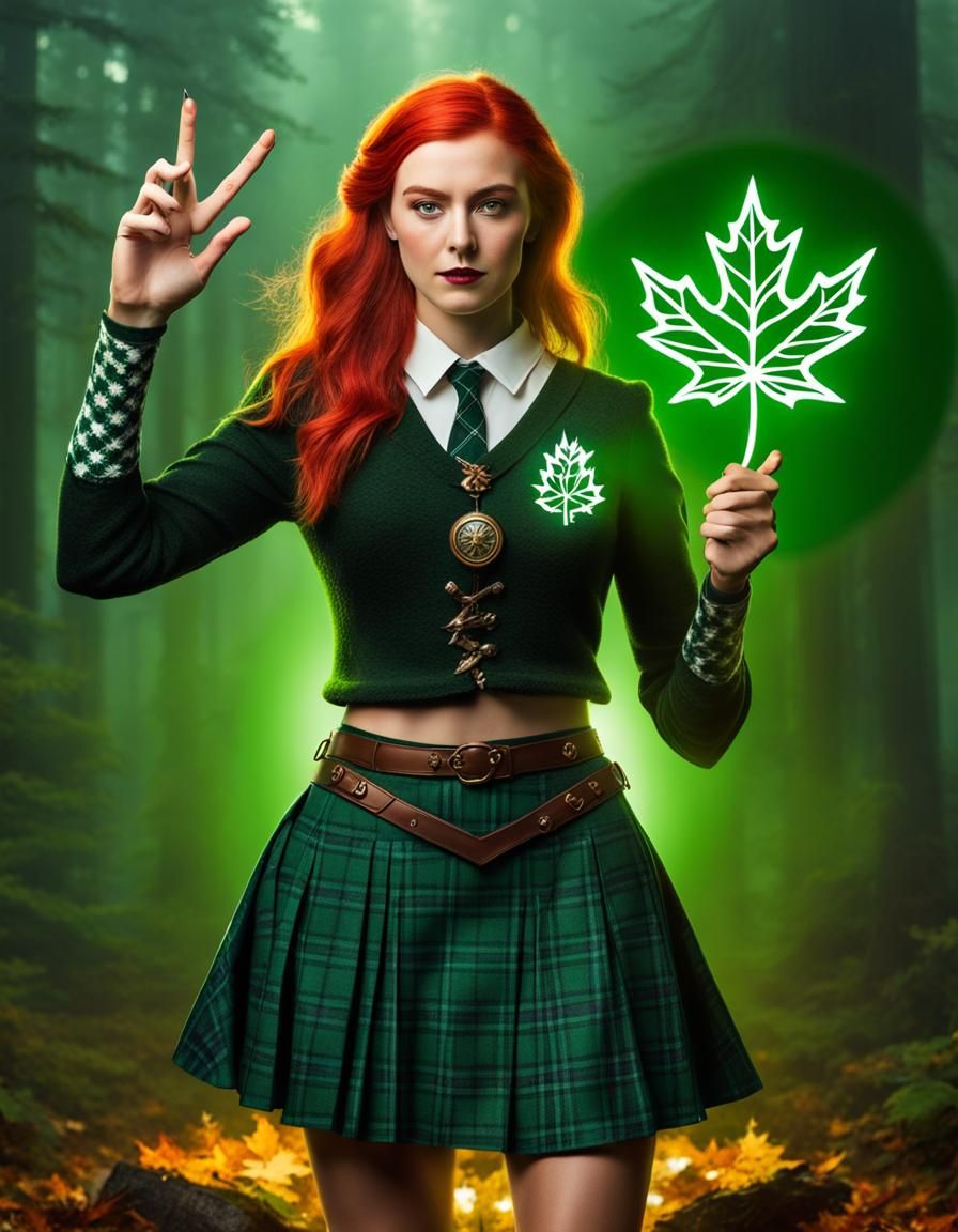 Scottish-Canadian Sorceress Casting Maple Leaf Spell