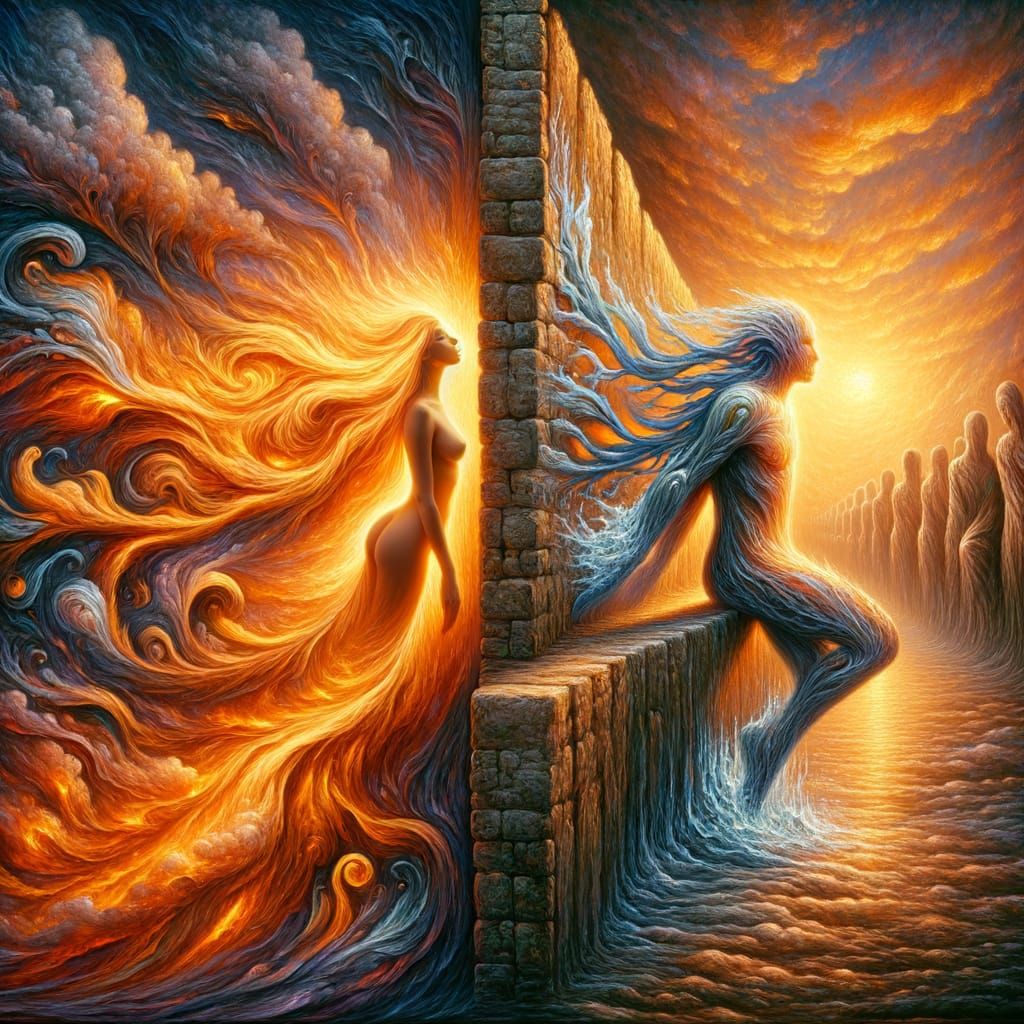 Surreal Oil Painting of Star-Crossed Lovers in Hyper-Realist...