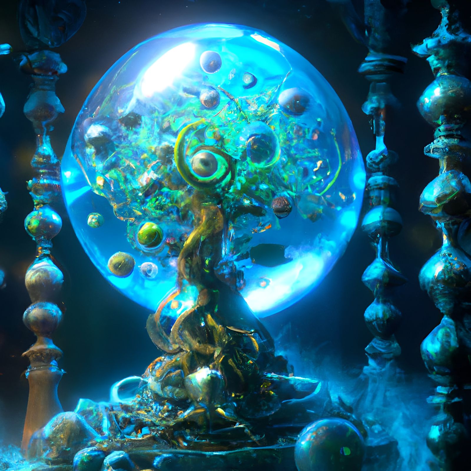 Surreal Tree in Glass Orb: Digital Art