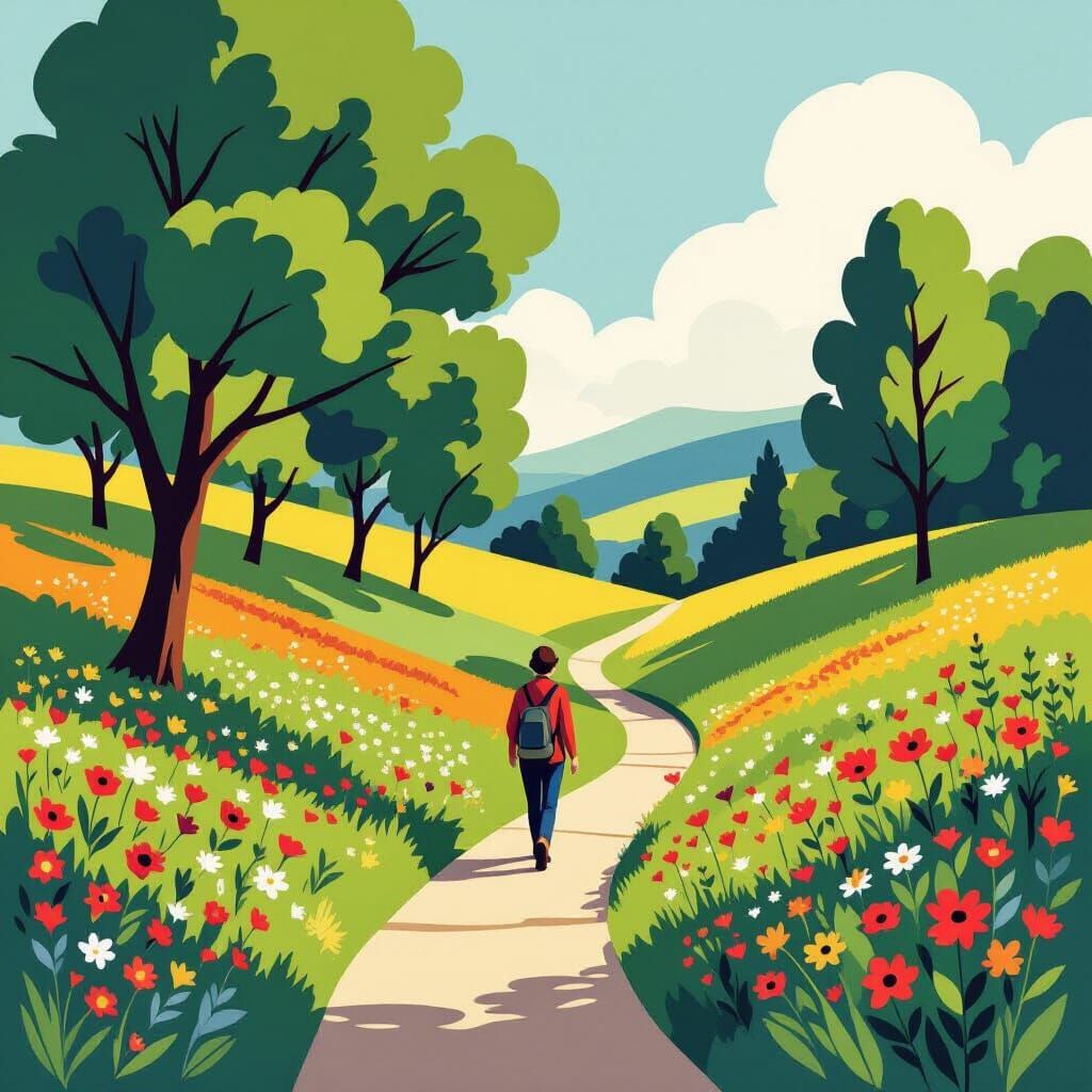 Winding Path Walker in Geometric Art Style