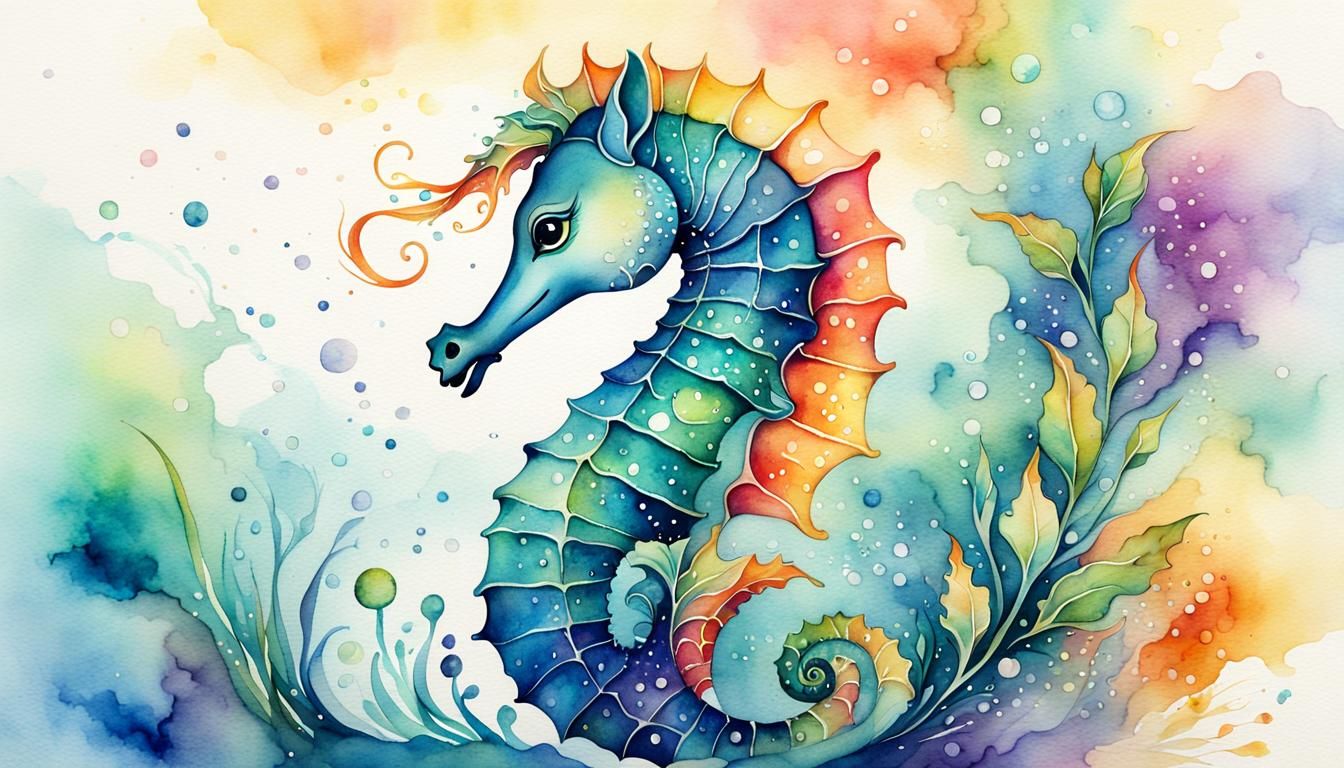 Magical Seahorse in Watercolor Style