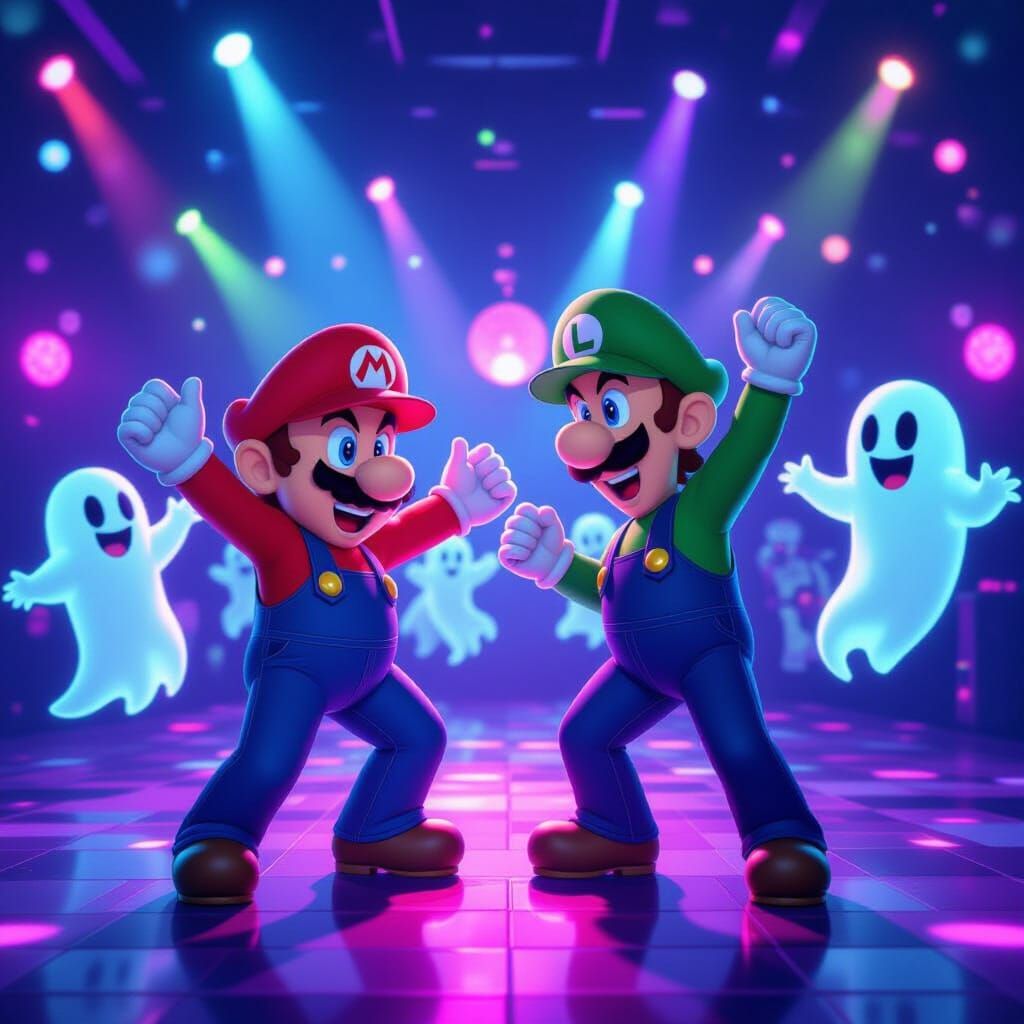 Mario and Luigi in Cyberpunk Ghost Rave