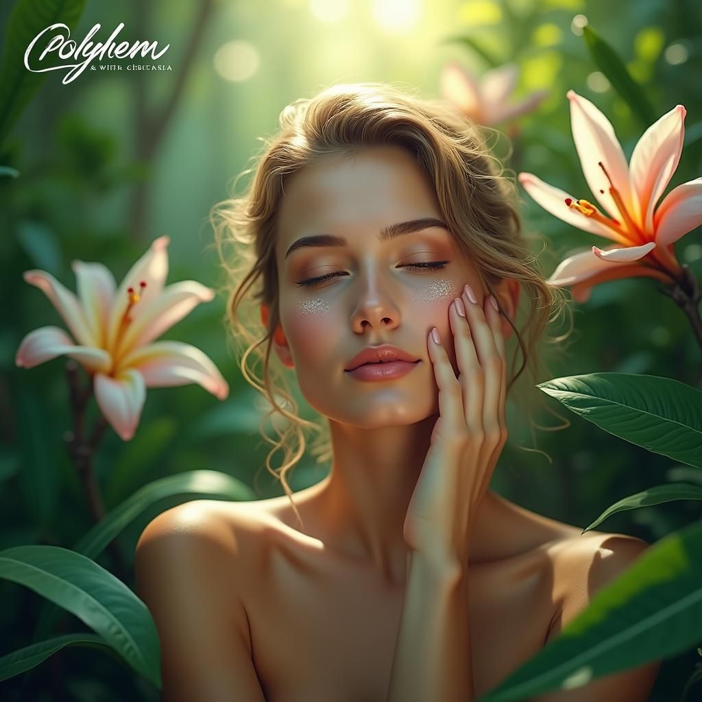 Jungle Beauty: Woman Applying Cream in Fantasy Setting