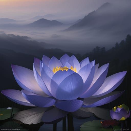 Ethereal Lotus Blossoms on Heavenly Mountain