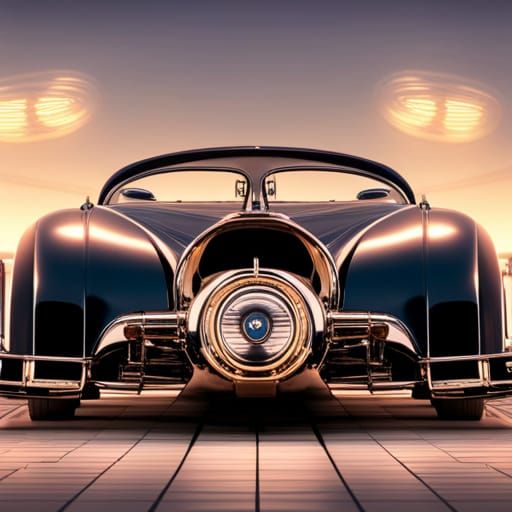 Steampunk Super Car at Night in Cyberpunk Style