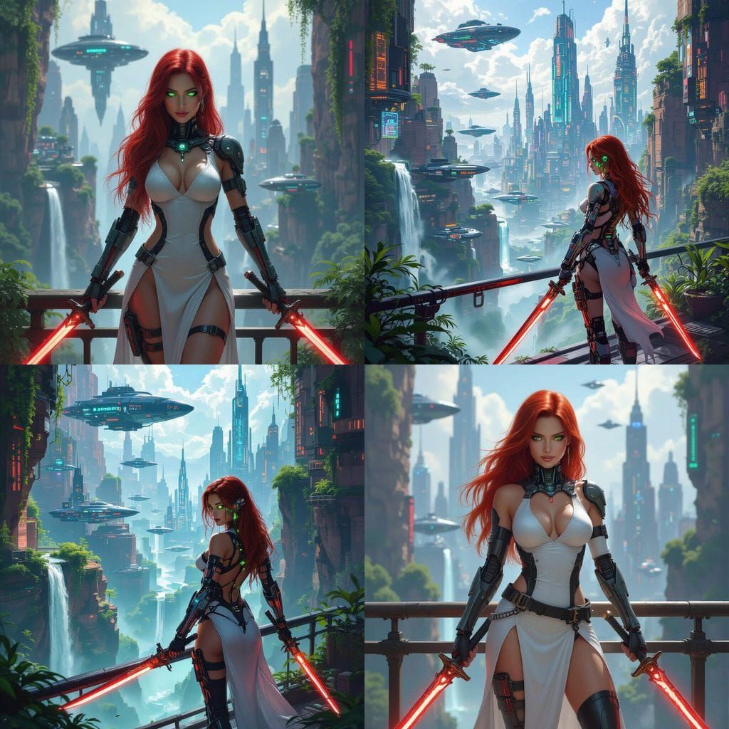 Cyberpunk Warrior Girl in Futuristic City