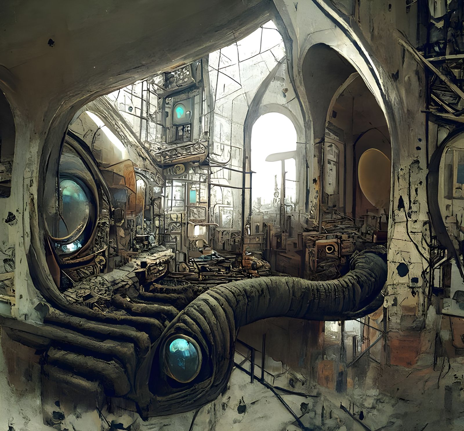 Dystopian Post-Apocalyptic Palace Interior in Digital Art St...