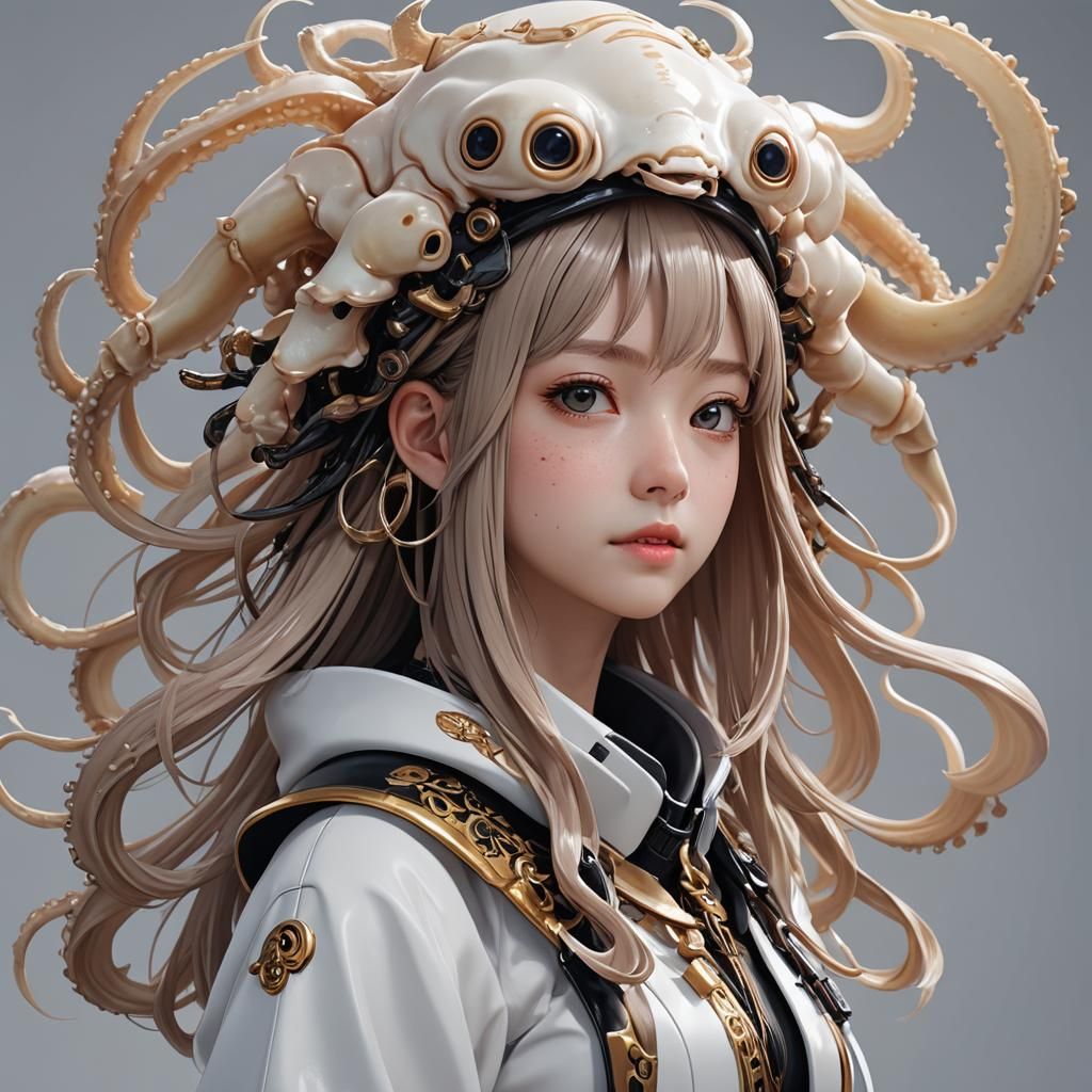Anime Waifu with Cuttlefish: Detailed 3D Render