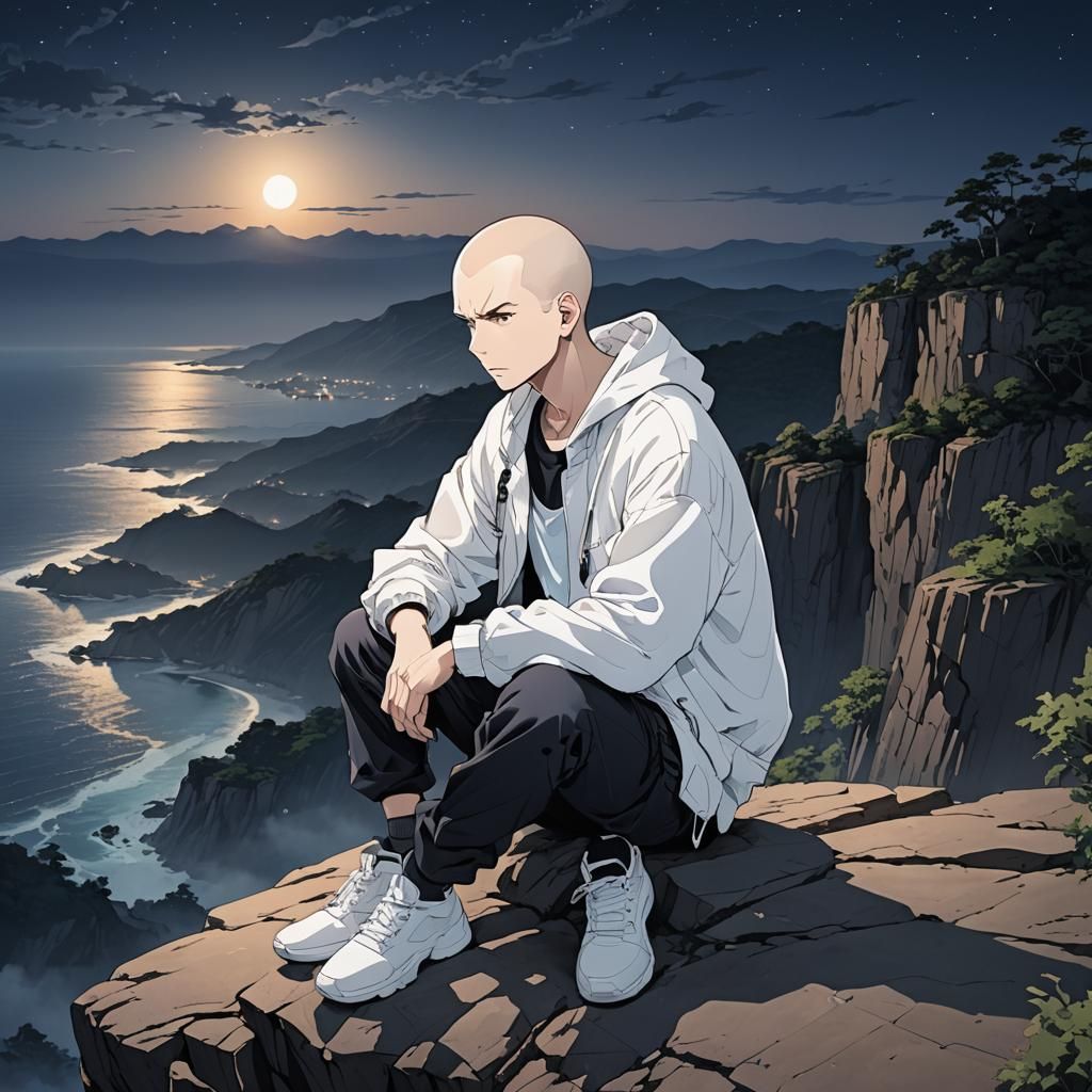 Night Cliffside: Anime-Style Rap Album Art