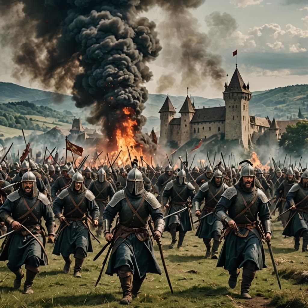 Fierce Hussite Warriors Battle in a Cinematic Film Still