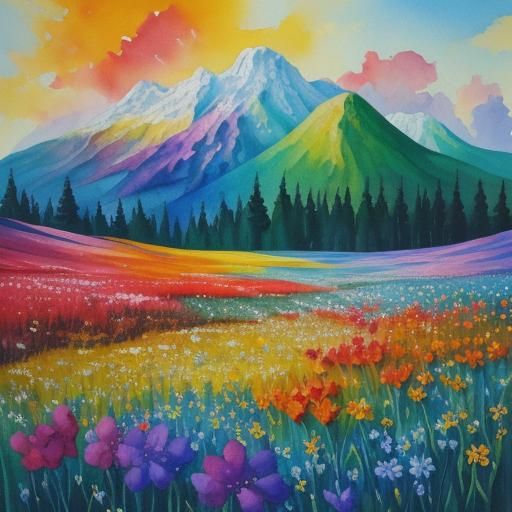Gouache Style Flowers Bloom in Barren Landscape