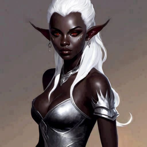 Drow Woman with Flowing White Hair