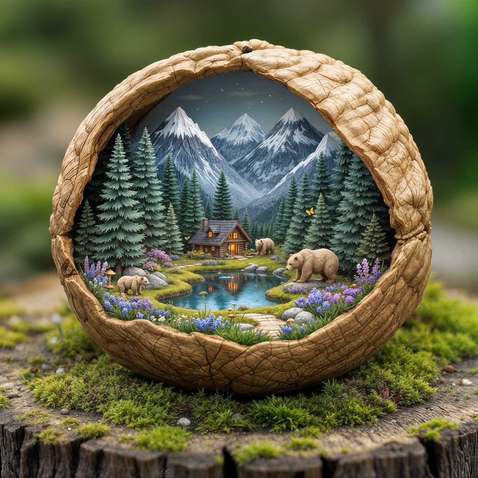 Miniature Alpine Haven in a Walnut Shell