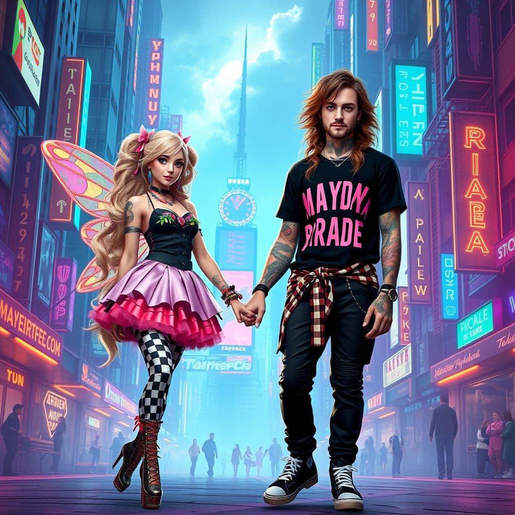 Cyberpunk Emo Couple in Neon City