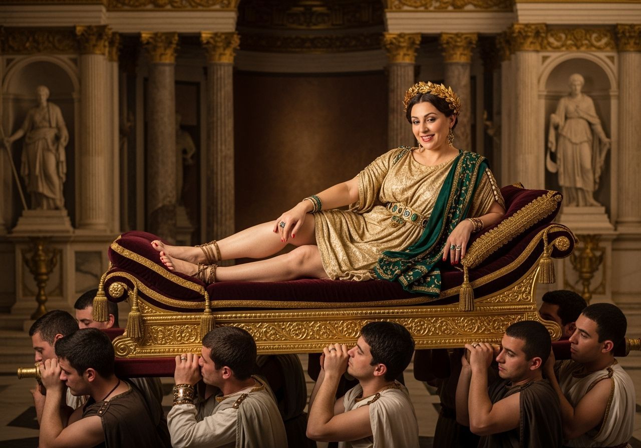 Regal Roman Empress on Gold Litter