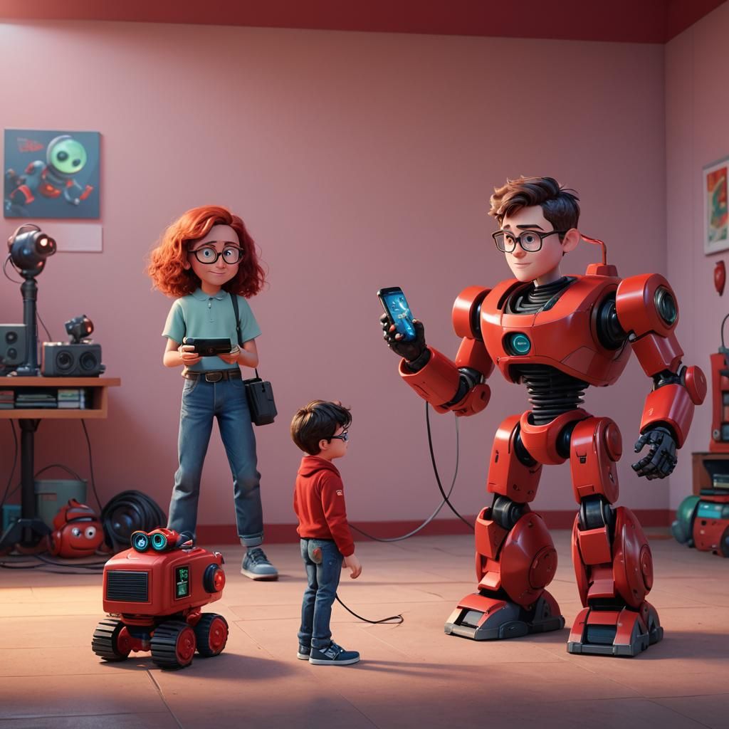 Boy and Robot in Pixar-Style 3D Art