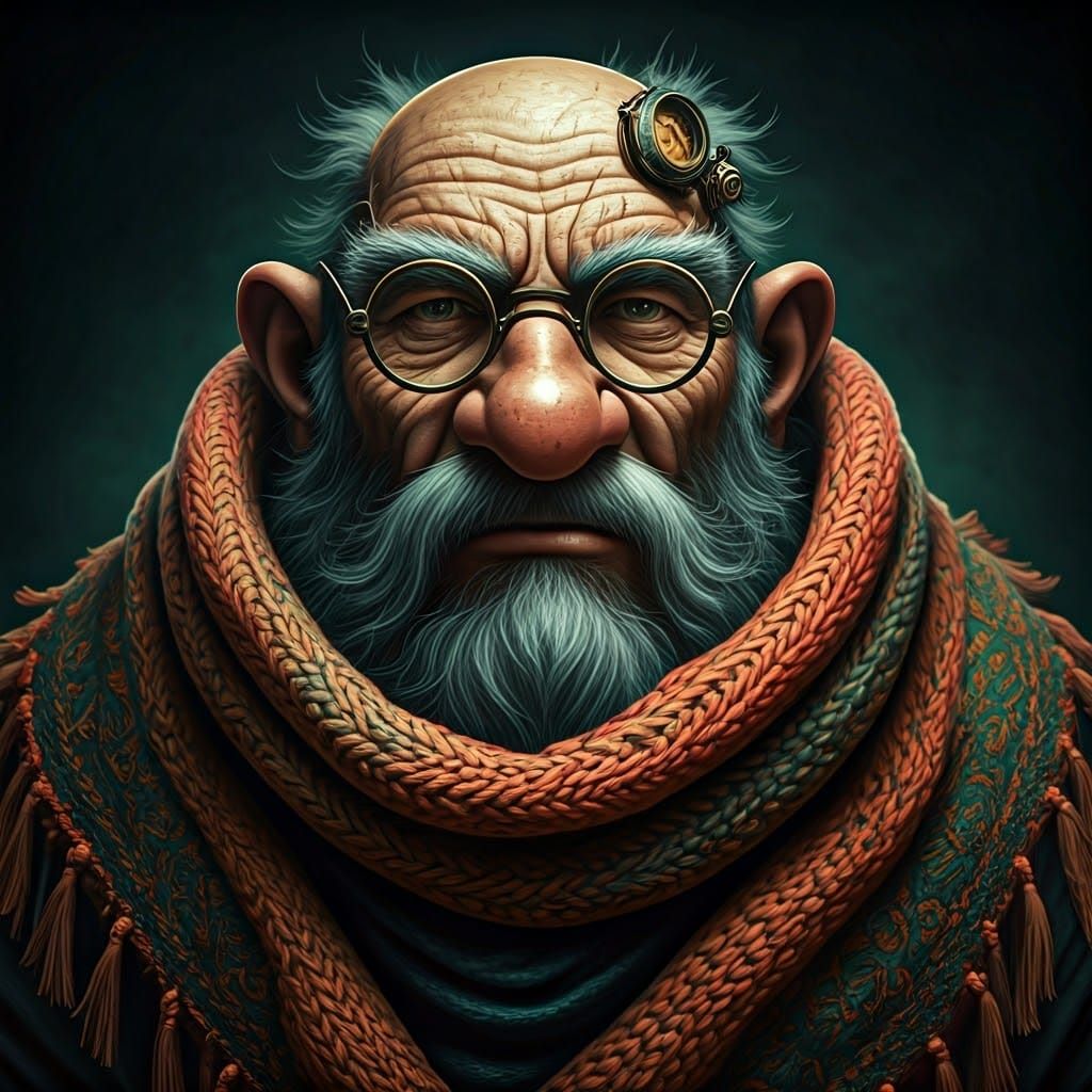 Gruff Dwarf Clockwork Sorcerer Portrait in Intricate Gearwor...