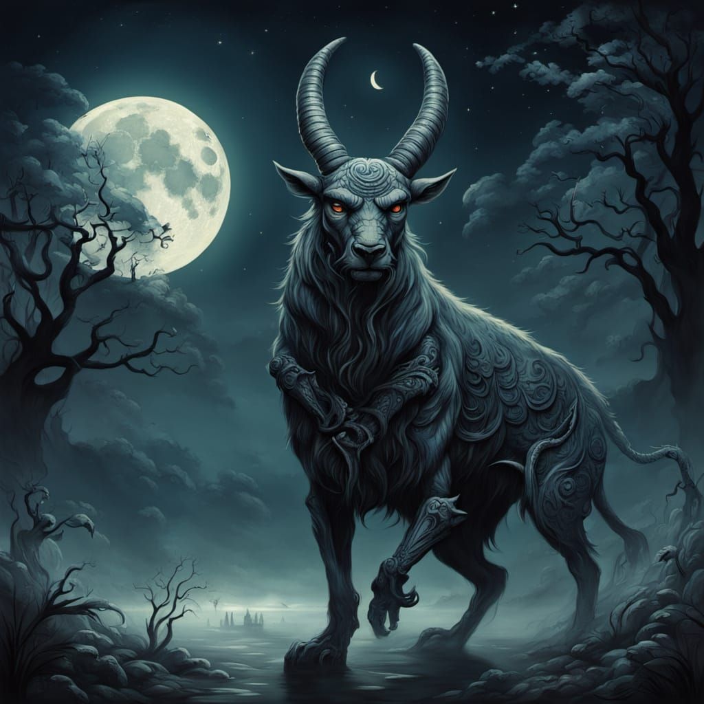 Macabre Art Deco Scene Under Pale Moonlight