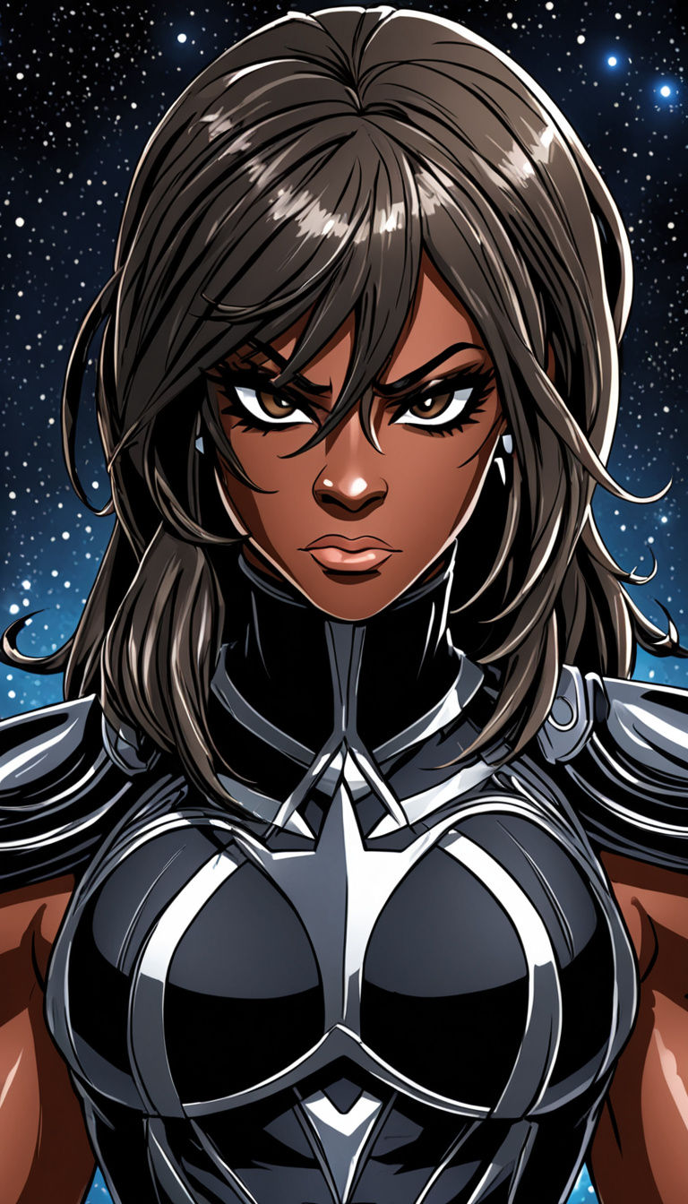 Ebony Space Warrior in Cyberpunk Armor