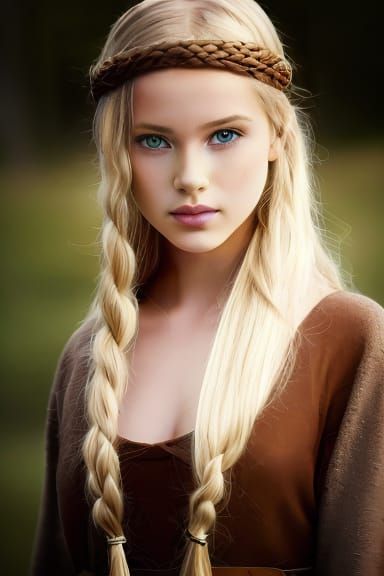 Teenage Nordic Viking Girl, Pixar Style Portrait