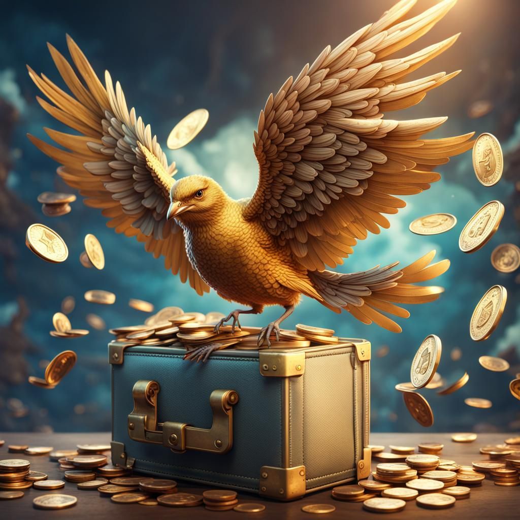 bird with cash coins