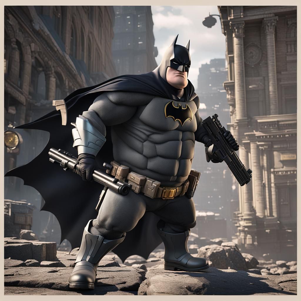Peter Griffin as Batman with Gun, 3D Render