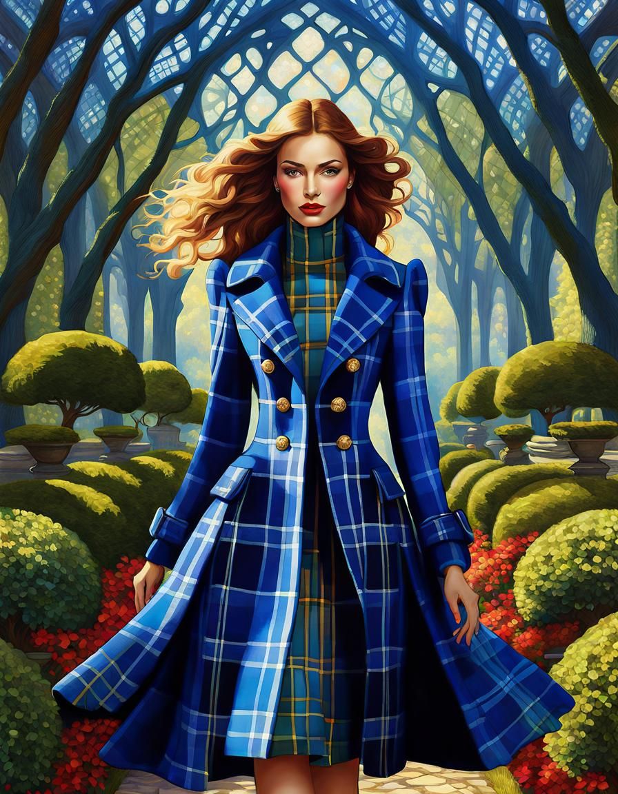 Fantasy Woman in Blue Plaid Coat