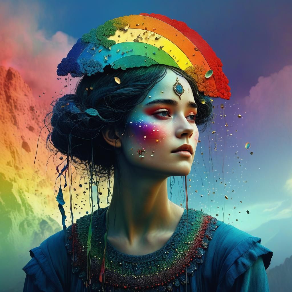 Rainbow's End: Detailed Matte Painting in Fantasy Style