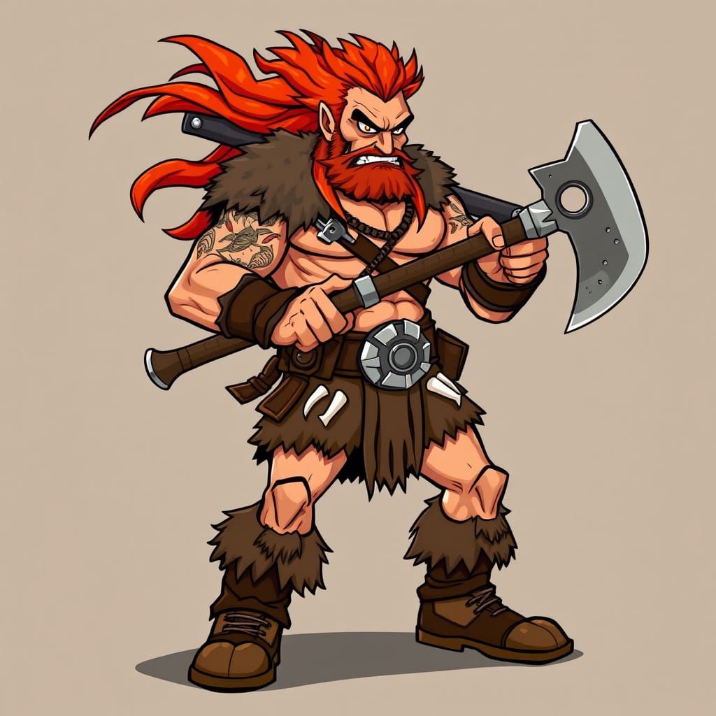 Vibrant Fantasy Barbarian Warrior in Cartoon Style