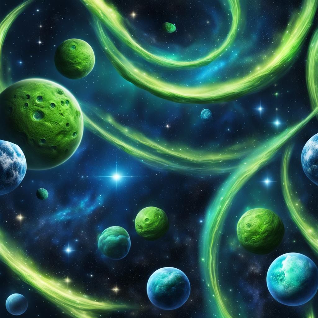Blue Starry Galaxy with Green Swirls