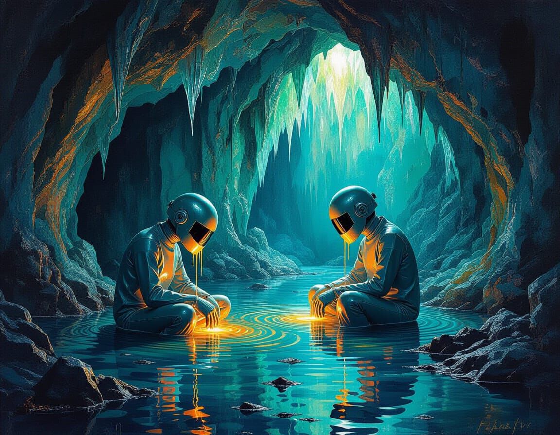 Melting Ironing Machines in Crystal Cave Oil Painting