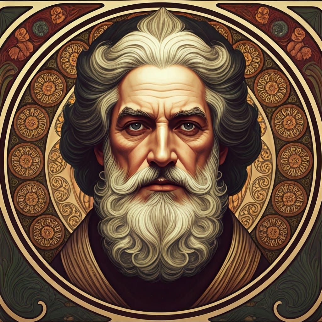 Elegant Art Nouveau Portrait with Bold, Triadic Colors