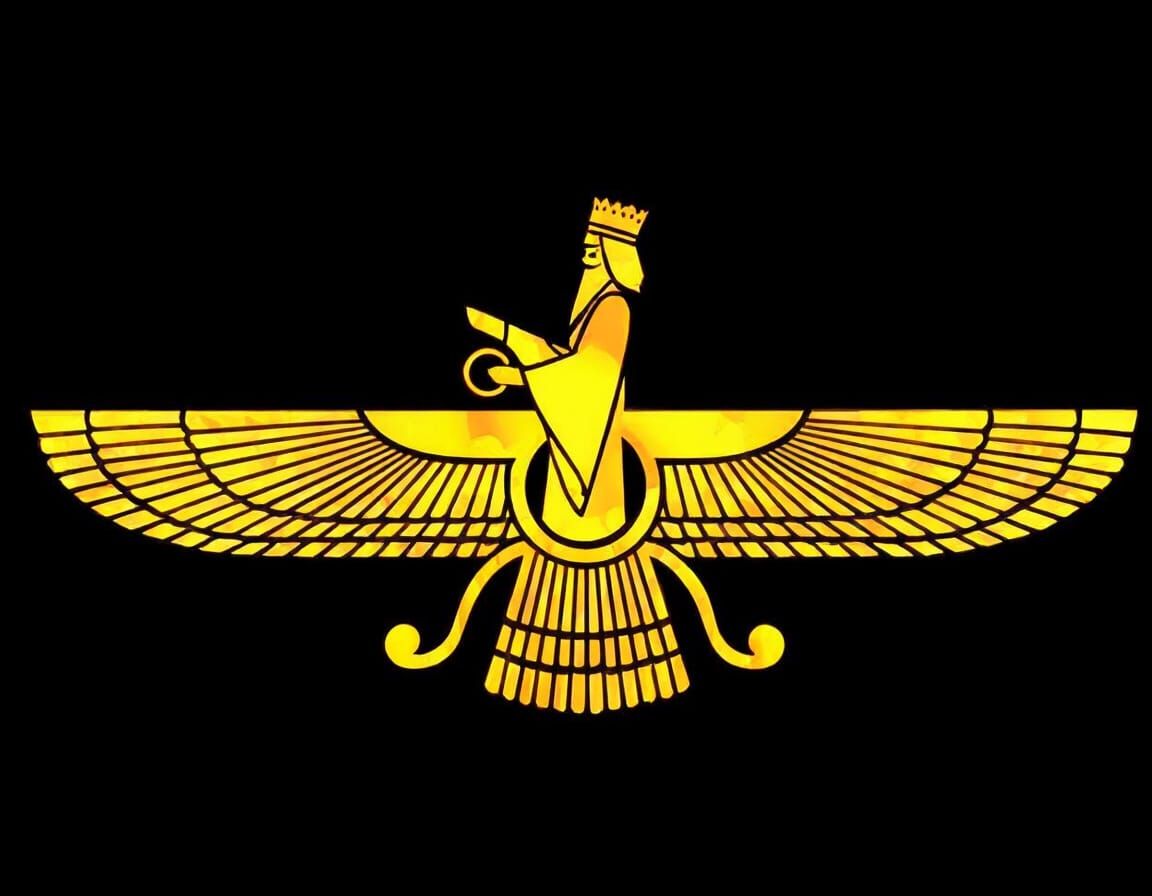 Golden Iranian Angel with Massive Wings in Bold Vector Style