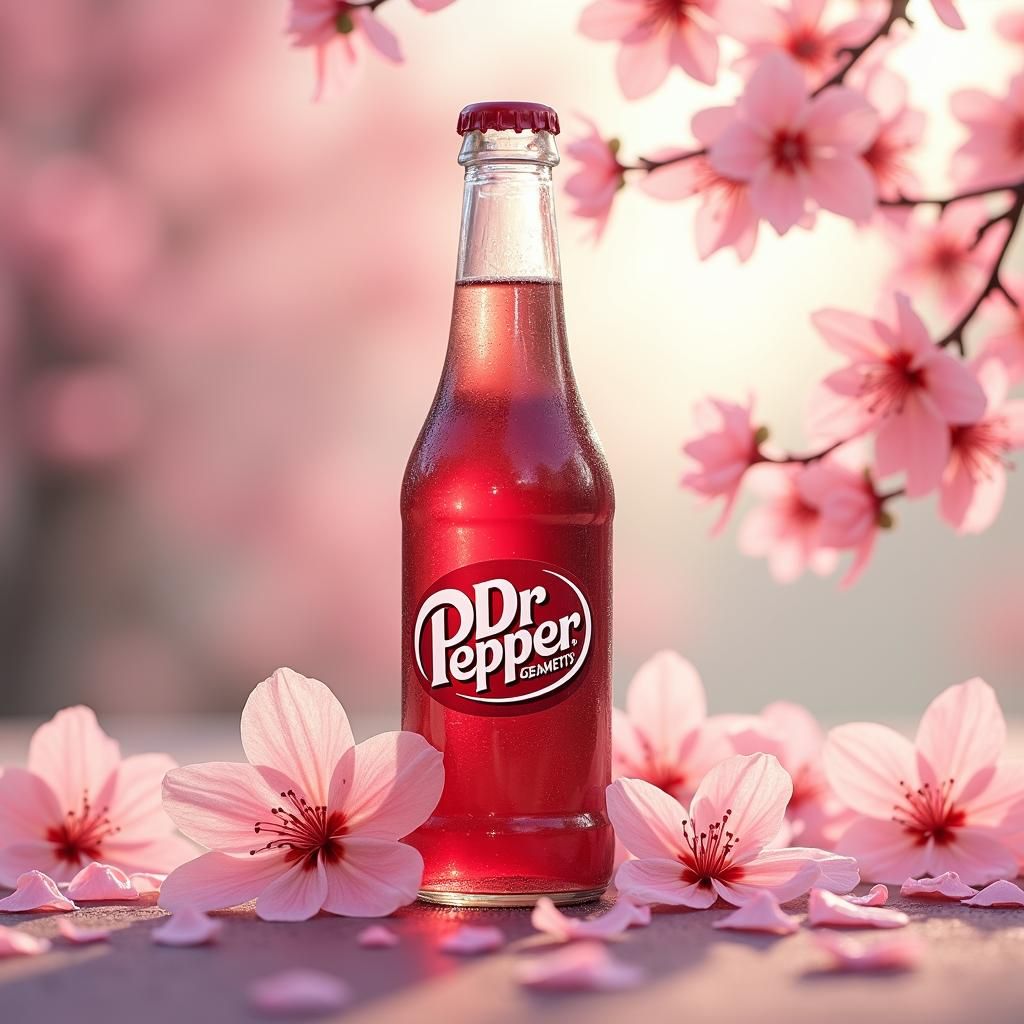 Dr. Pepper and Cherry Blossoms in Watercolor Style