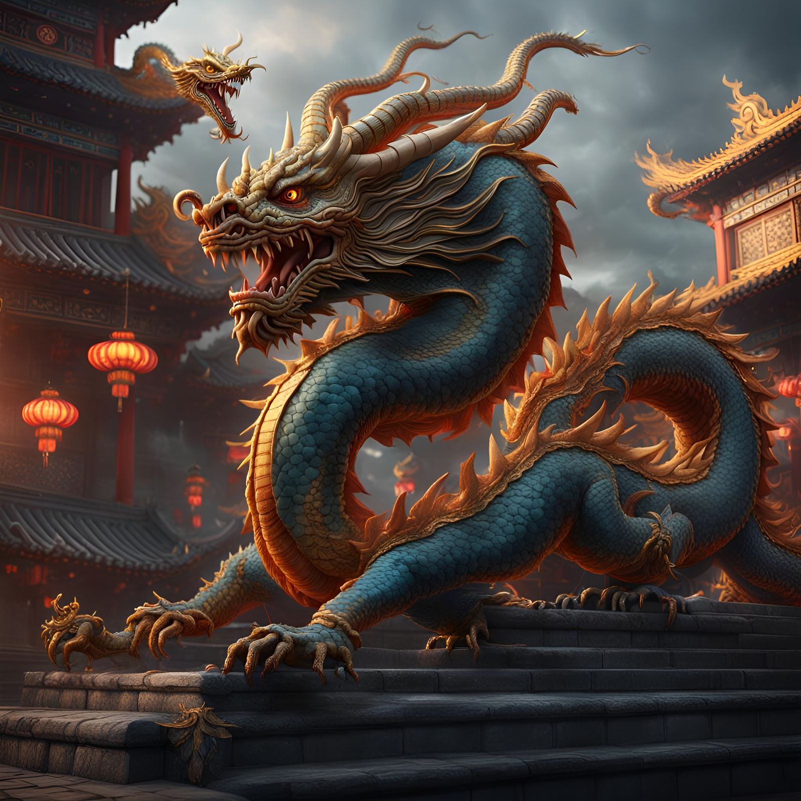 Detailed Chinese Dragon Matte Painting