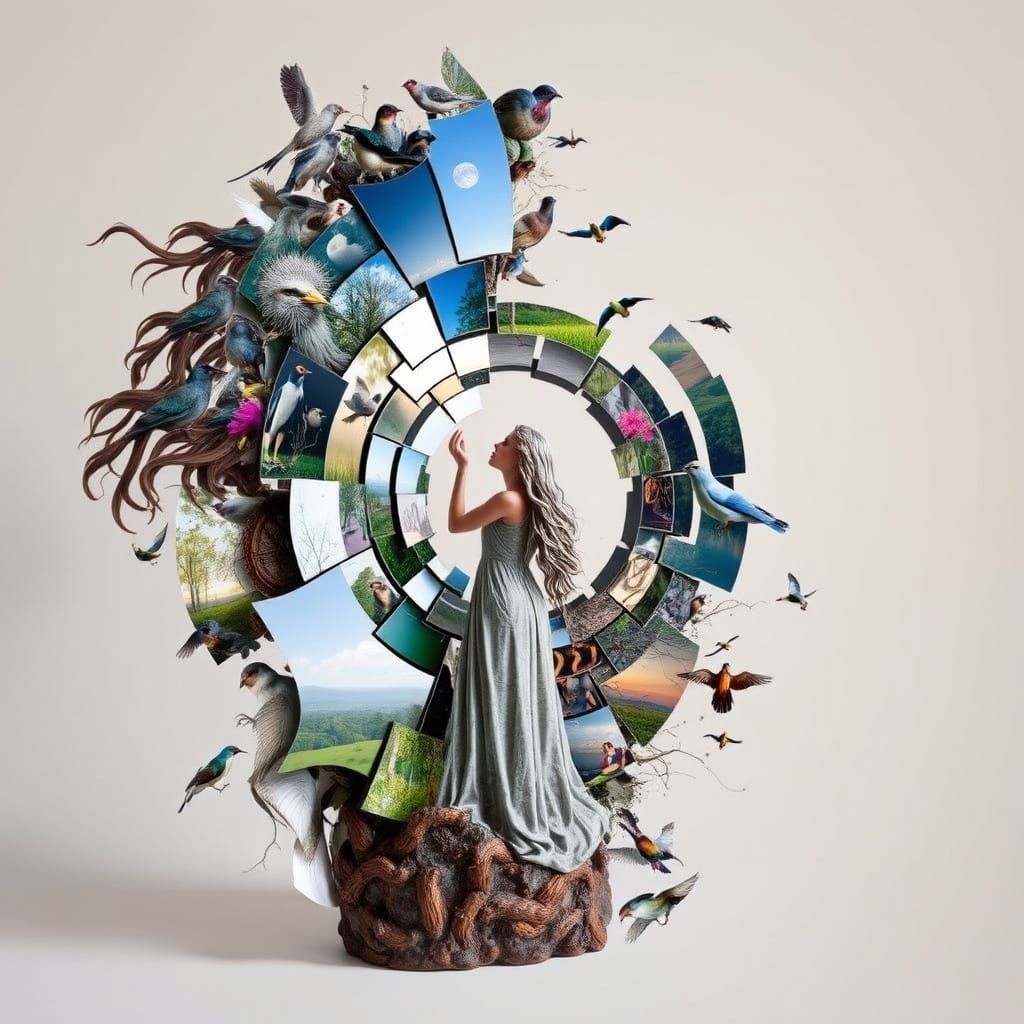 Surreal Fragmented Sculpture in Cyberpunk Aesthetic