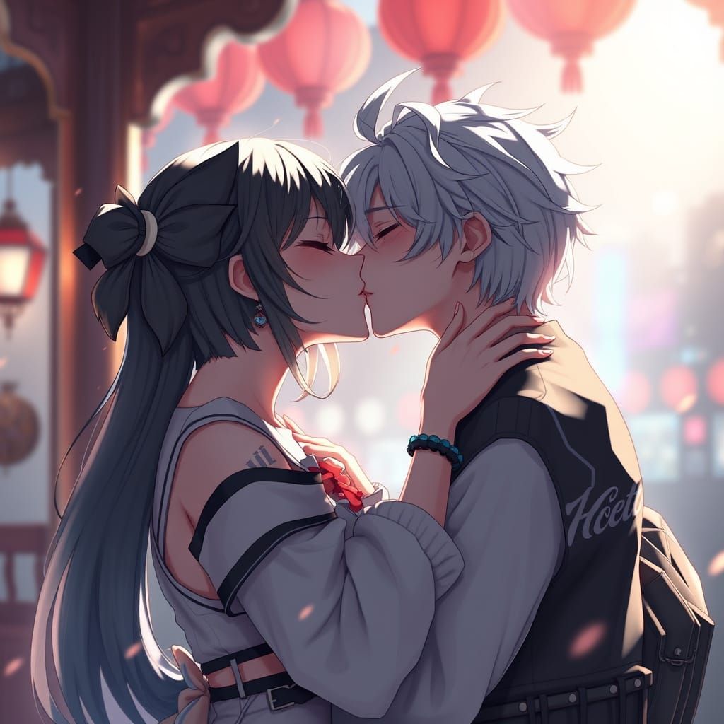 Anime Style Kissing Children in 3D Art