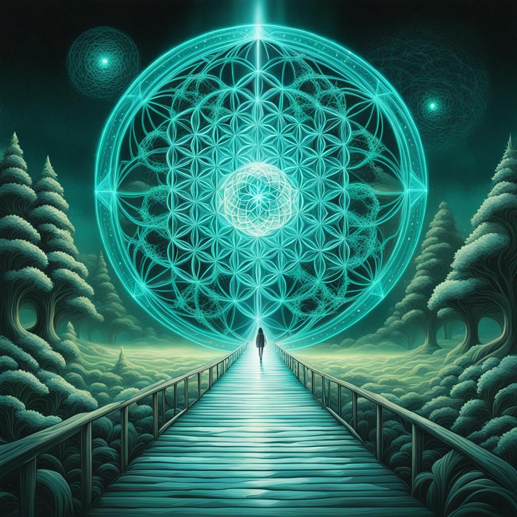 Luminous Flower of Life Path in Kinetic Art Style