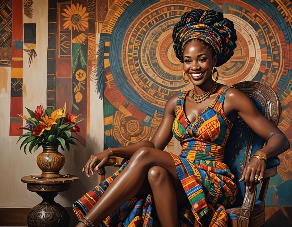Joyful Black Woman Portrait in African Style