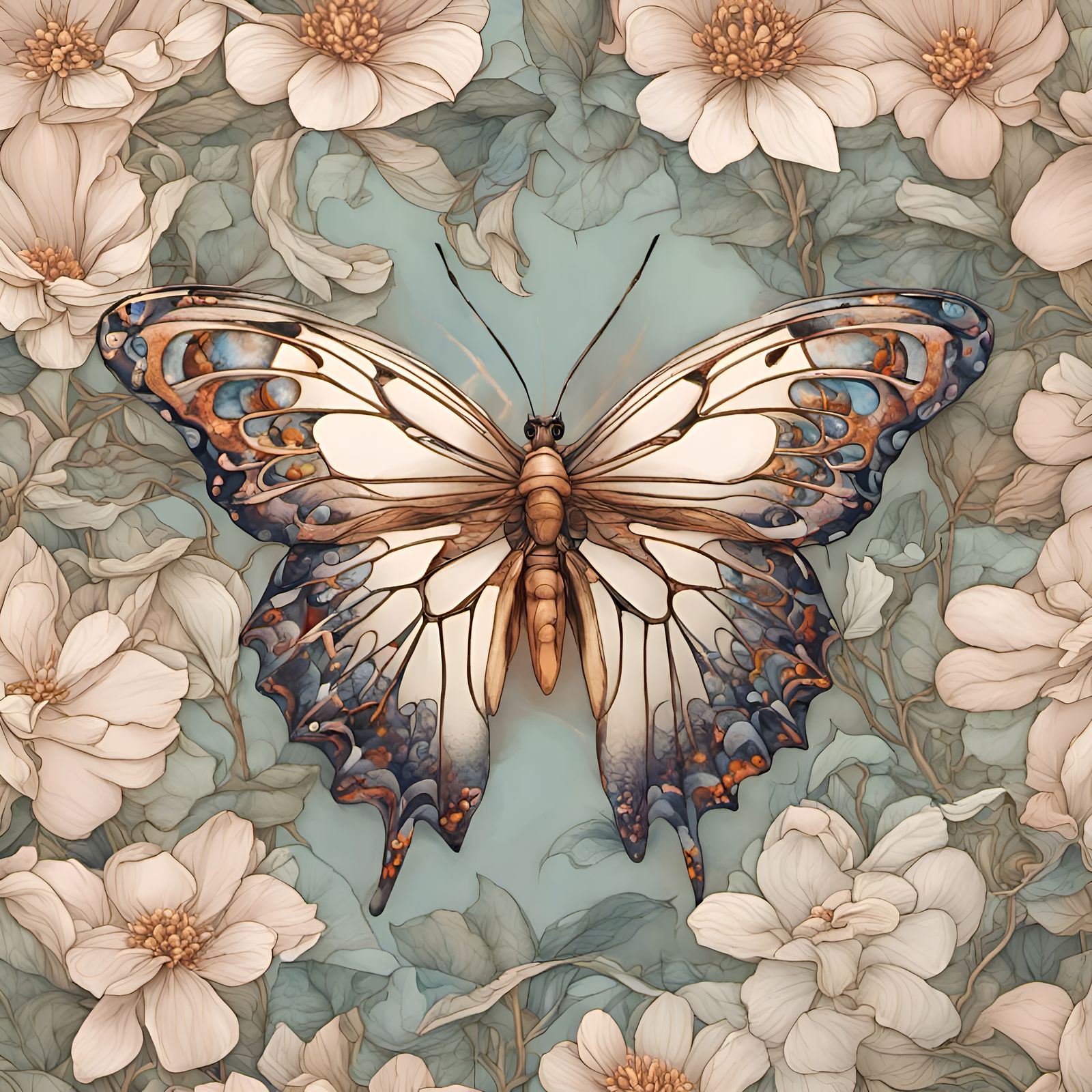 Hyperdetailed Butterfly in Flower Garden Digital Artwork
