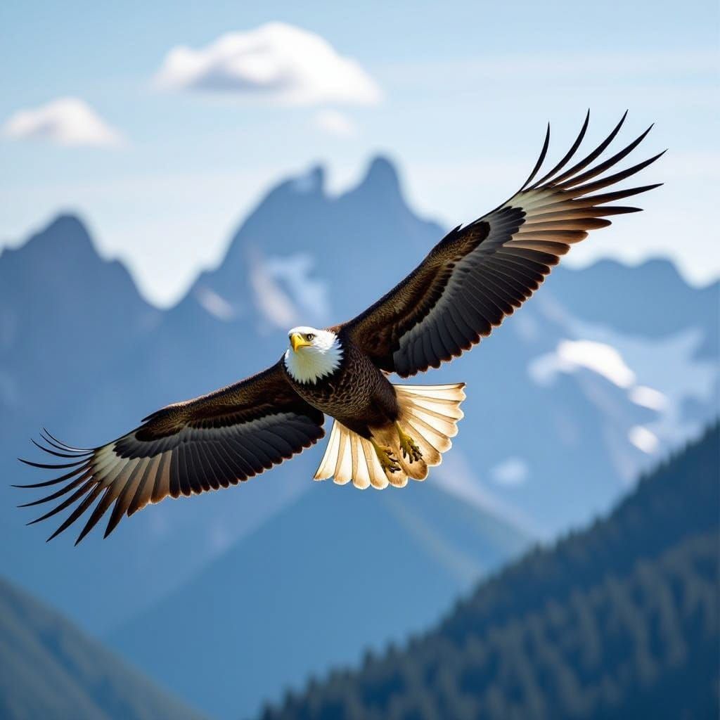 Eagle in Flight Over Mountain Range