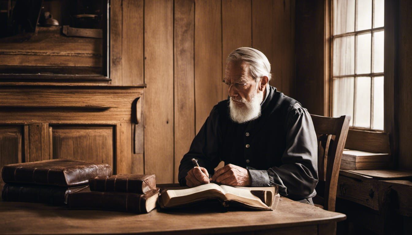 Amish Elder Reading Bible in Traditional Setting