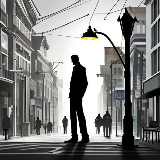 A Man Silhouetted by a Street Lamp in Paper Art