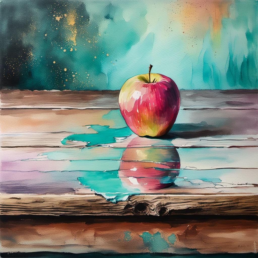 Watercolor Apple with Expressive Brushstrokes