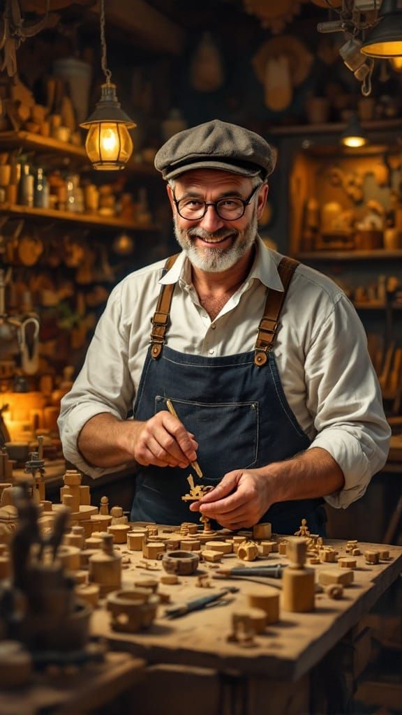 A Traditional Austrian Toymaker at Work in a Cozy Viennese W...